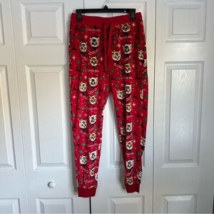 Holiday Time Pajama Pants Mens S Unisex Christmas Cat Print Jogger Lounge Sleep